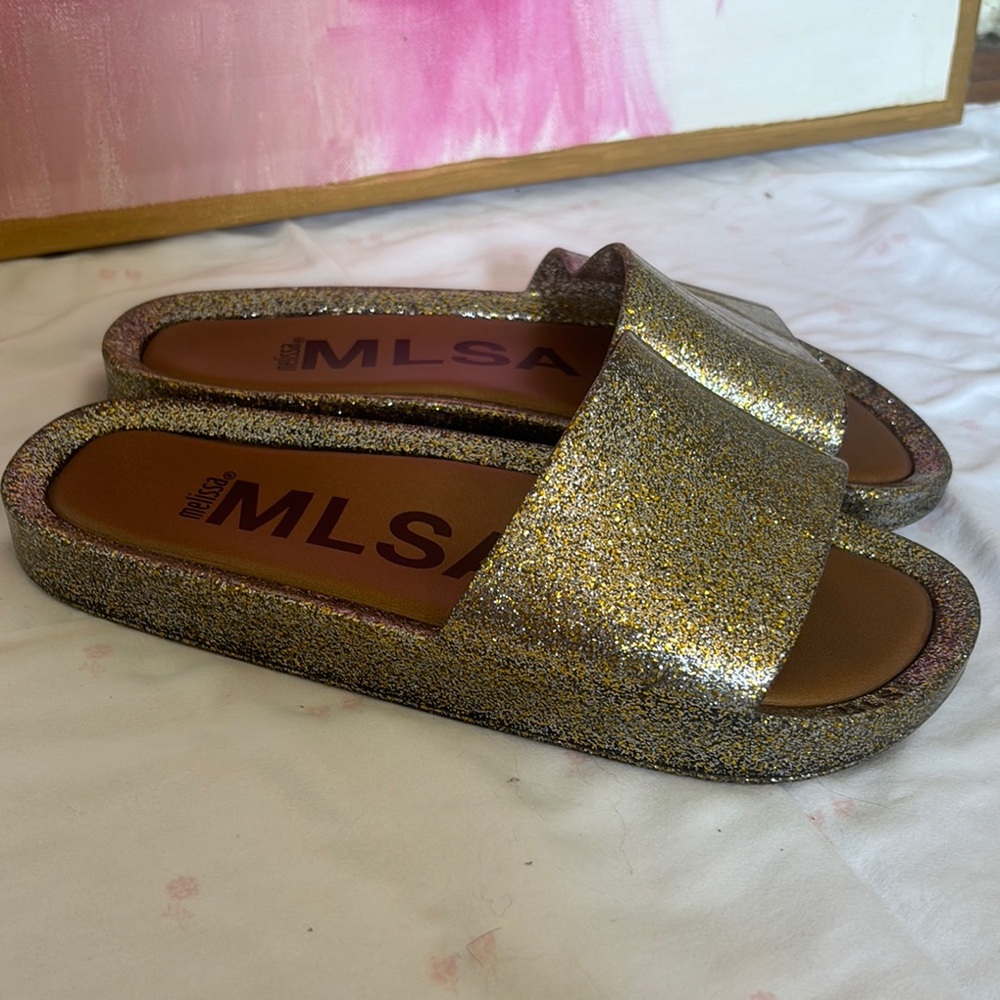 Gold Glittery Melissa Slides